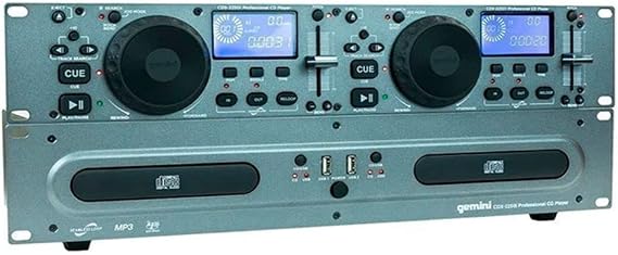 Gemini Dual CD/USB DJ Media Player 2-Deck Rackmount CD Player with Jog Wheels, MP3 Playback & Anti-Shock Pro Audio Component for DJs, Mobile Rigs & Installations (CDX-2250i)