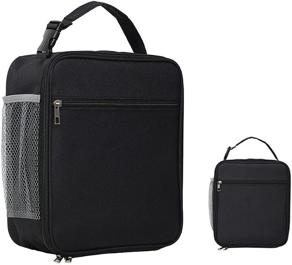 Portable Insulated Lunch Bag with Side Mesh Pocket Water-Resistant Leakproof Cooler Bag Durable Thermal Lunch Box for Work, School, Picnic, Outdoor for Adults, Kids, Men, Women (Black)