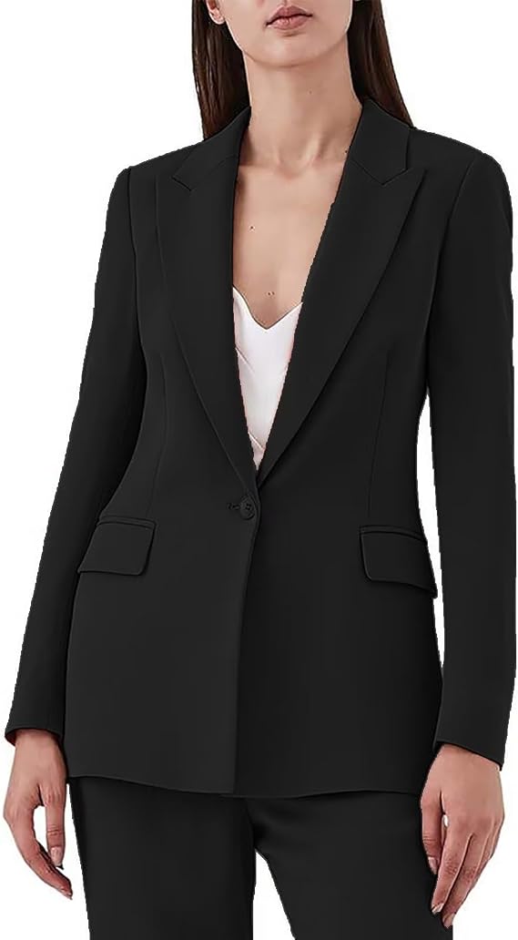 Women's Suiting 2 Pieces Solid One Button Business Professional Pants Suits for Ladies for Wedding Casual Outfits
