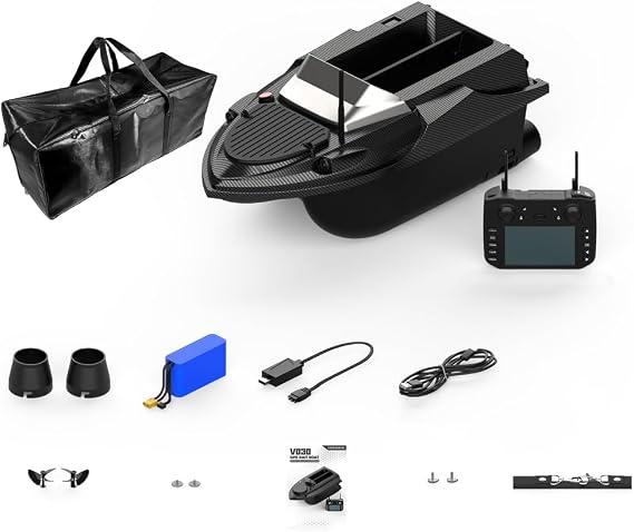 V080 12V RC High-Speed Bait Boat with 9 Fishing Zones, 180 GPS Waypoints, Smart Dual Hopper System and Lights, 800m RC Distance, Toys and Gifts for Fishing Lovers&Adults
