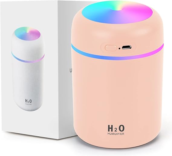 Colorful Cool Mini Humidifier with LED Night Light, USB 300ml Mist Humidifier for Car, Office, Room, Bedroom