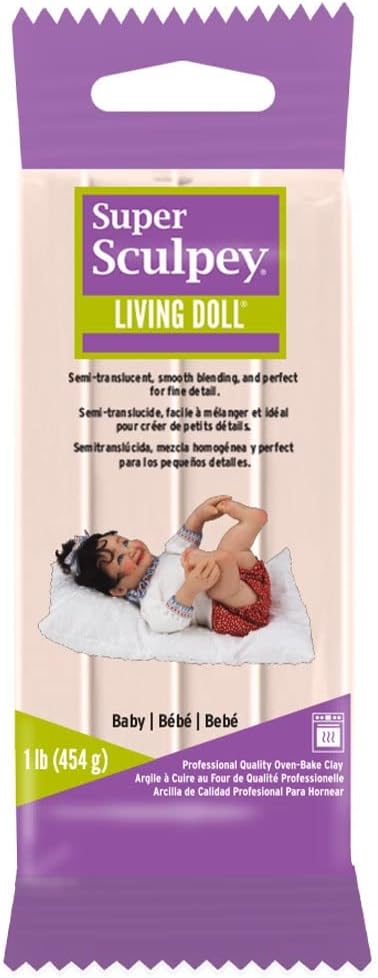 Polyform Super Sculpey Living Doll Baby, Premium, Non Toxic, Soft, Sculpting Modeling Polymer Clay, Oven Bake Clay, 1 Pound bar. Great for All Advanced sculptors, Artists and Doll Makers.