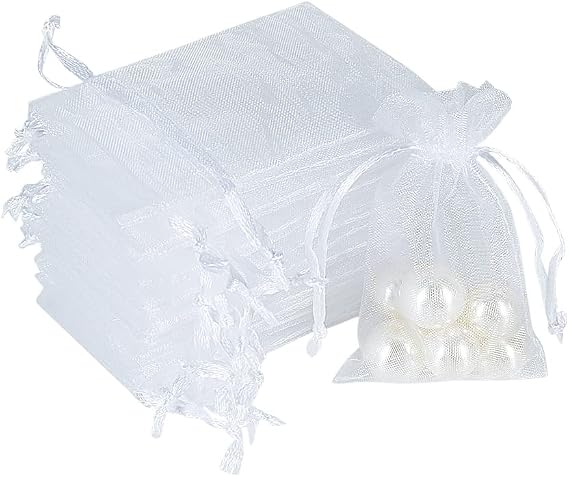 HRX Package 100pcs Mini Organza Bags 2x3 in for Jewelry Makers (White)