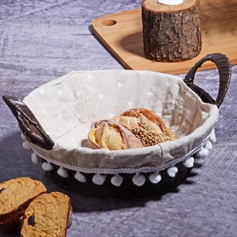 Kosovo Wicker Series Cloth Round Wicker Bread Basket