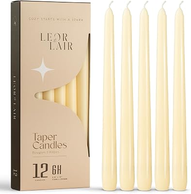 Leor & Lair Ivory Taper Candles - 12 Pack 10 Ivory Candlesticks - Unscented Cream Candle Sticks for Home Decoration, Holiday Tables, Weddings, Restaurants & Business Events