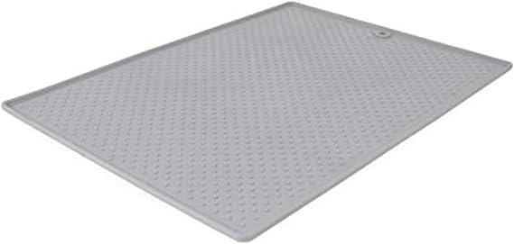 Dexas Pets Grippmat Flexible Non-Slip Pet Placemat/Spill Catcher for Dog Bowls and Cat Bowls, 13 by 19 Inches, Light Gray