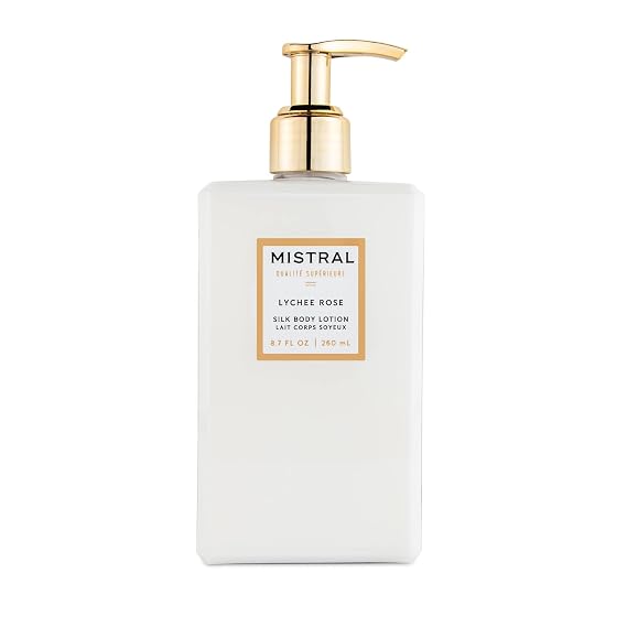 Mistral Lychee Rose Silk Body Lotion for Women Luxury Moisturizing Body Lotion | Moisturizer with Sweet Almond Oil & Organic Linseed Oil | Natural, Non-Greasy, Paraben-Free, Clean | 8.7 fl oz