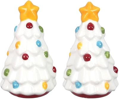 The Bridge Collection White Christmas Tree Salt and Pepper Shaker Set - 2 Piece Set - Christmas Kitchen Items - Fun Salt and Pepper Shakers for Home Decor