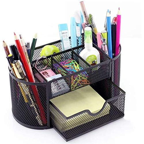 Ibluelover Pen Holder Metal Wire Mesh Pencil Container 4 Divided Compartments Home Office Supplies Desktop Accessory Organizer Storage Anti-Slip Pen Basket for Pen Paper Clips Stapler