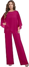 3 Pieces Mother of The Bride Pant Suits for Women Dressy Chiffon Lace Womens Formal Outfit