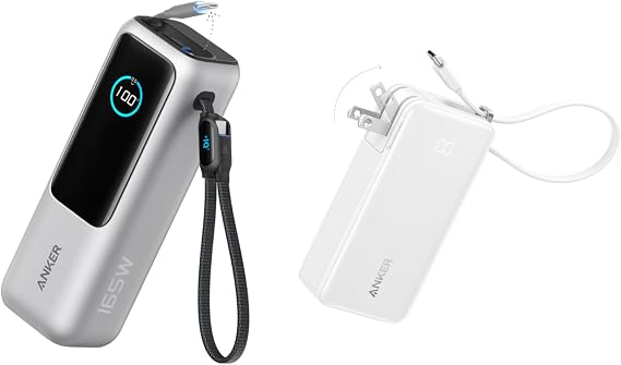 Anker Laptop Power Bank, 25,000mAh Portable Charger with Triple 100W USB-C Ports for Multi-Device Charging Nano 3-in-1 Portable iPhone Charger, 10,000mAh Power Bank