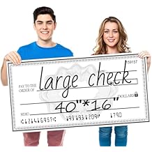 Big Check Giant Check | 40x16 Inch Double-Sided Reusable Donation Sign for Presentations & Social Media | Oversized Paper-Based Check Prop (Blue/Black)