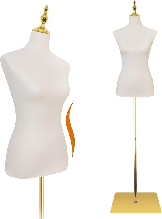 Female Mannequin, 54"-76" Height Adjustable Manikin Torso with Metal Stand & Leather Surfaces for Skirt & Shirt & Sewing Dress Display, Beige