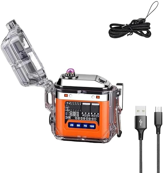 Valkyrie IP56 Su Geçirmez Çift Arc Elektrikli Çakmak | Type-C Şarjlı | Işıklı & Güç Göstergeli Turuncu