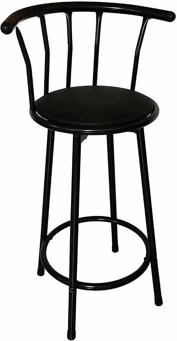 360° Swivel Breakfast Bar Stool Chair Footrest Round Tall with Crown Back Rotating Seat Chair Comfortable Soft Leather Padded Seat Strong Metal Frame Kitchen Dining Restaurant (Black)