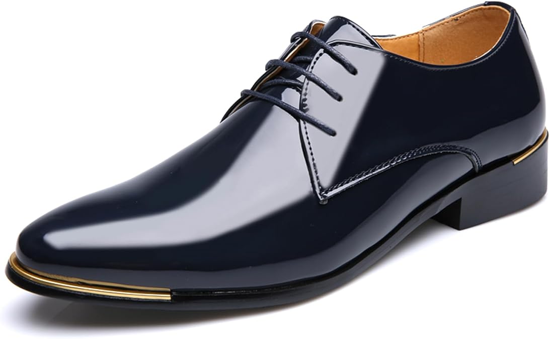 Mens Dress Shoes Fashion Wedding Formal Oxfords Classic Pointed-Toe Lace-up Patent Leather Suit Tuxedo Shoes for Men
