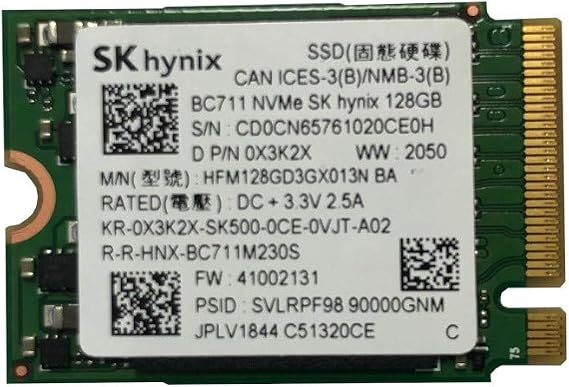 SK Hynix BC711 128GB PCIe NVMe M.2 2230 Gen 3 x 4 SSD, 0X3K2X, HFM128GD3GX013N, OEM Package