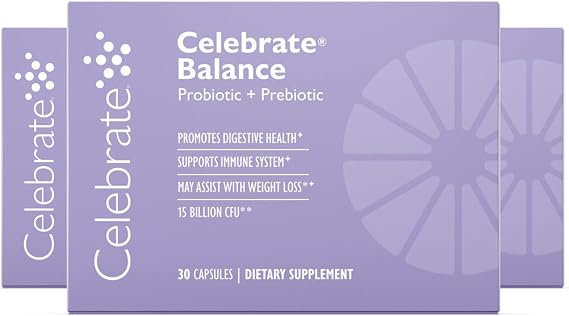 Celebrate Vitamins Balance Probiotic + Prebiotic - Post Bariatric Surgery Daily Supplement for Women & Men, 28.5 Billion CFU - Supports Digestive & Immune Health, Gluten Free (90 Capsules)