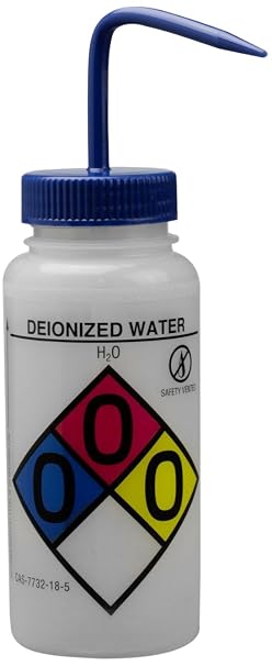 SP Bel-Art GHS Labeled Safety-Vented Deionized Water Wash Bottles; 500ml (16oz), Polyethylene w/Blue Polypropylene Cap (Pack of 4) (F12416-0003) Made in USA