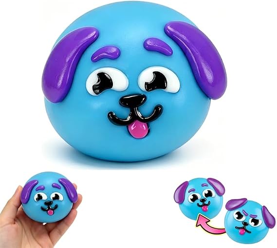 Face Squishy Stress Balls - Curiosities Dog Face Swap Squishy Soft Moldable Cute Slow Rise Relaxing Sensory Fidget Relief Anxiety Stress Fun Desk Accessory for Adults (Blue)