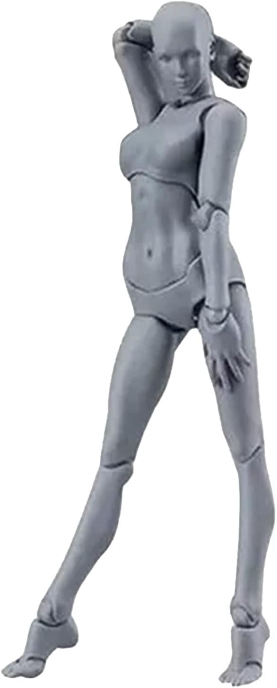 Action Figure Body, Customizable Poses Movable PVC Drawing Mannequin with Holder for Desktop Decoration Painting Photography Props (Grey female)