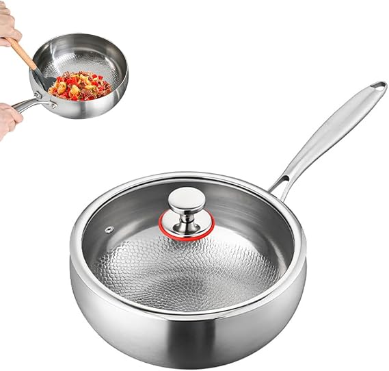 Toutrop Titanium Pan, Thickened Multi-Layer Titanium Hammered Wok Pan, 2026 Upgrade Multifunctional Ultra-Durable Scratch-Resistant Non Stick Stock Pot, Even Heating for All Stovetops,9.45IN With Lid