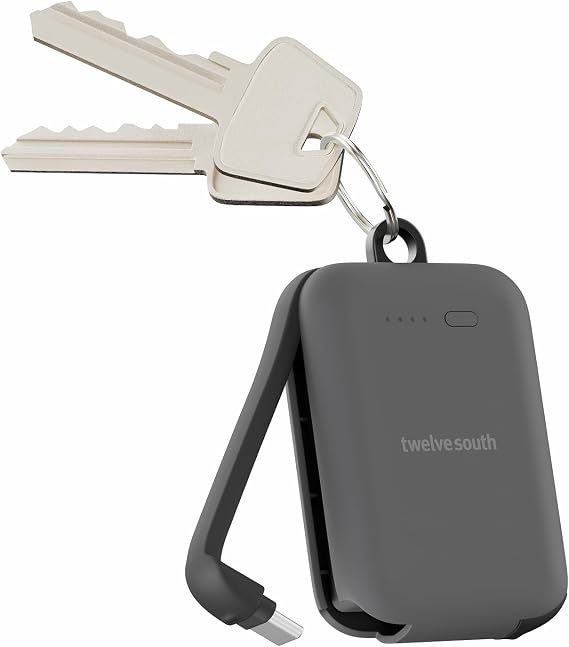 Twelve South PowerClip Mini Portable Charger, Built-in USB-C Cable, Slate