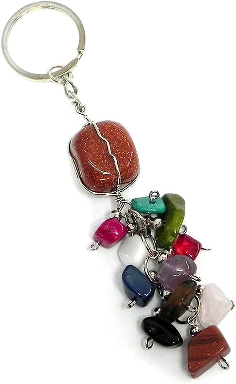 Mia Jewel Shop Wire Wrapped Tumbled Healing Gemstone Keychain Multicolored Cluster - Handmade Gifts Boho Car Bag Accessories