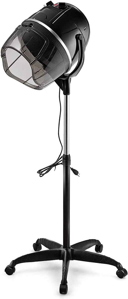 Giantex Hooded Hair Dyer, Stand Up Hair Dryer with Adjustable Height, Timer & Temperature, Bonnet Hair Dryer with Wheels, Salon Hair Dryer with Hood for Home Spa Beauty Station