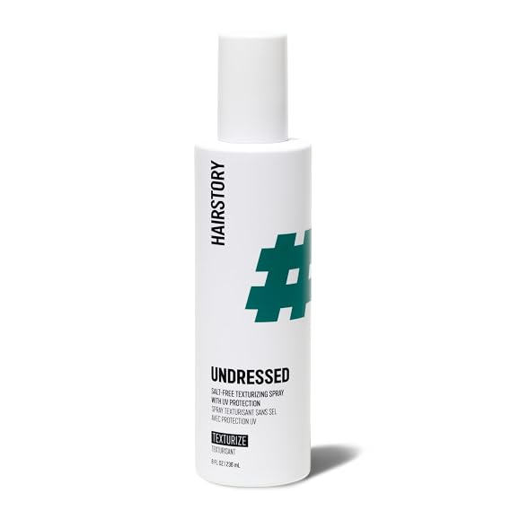 Hairstory Undressed, Texturizing Salt Free Hairspray, Ideal for All Hair Types, Beach Waves & UV Protection, Volumize & Enhance Hair Texture, 8oz