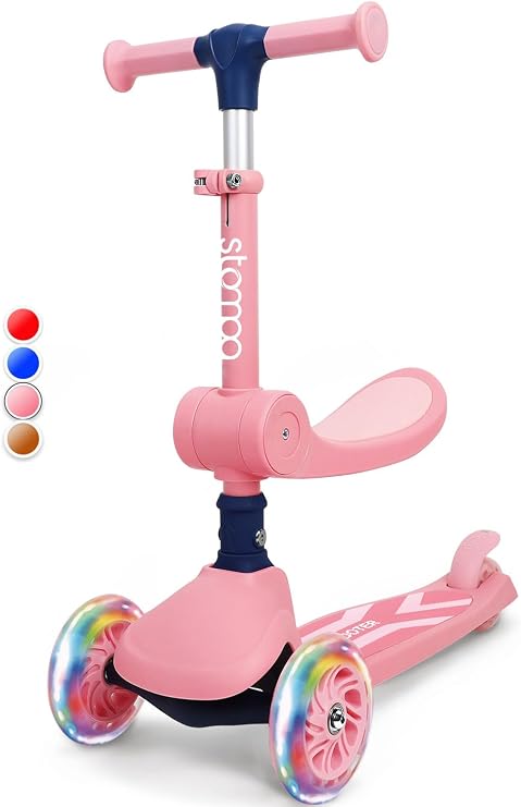 Stompa Kids Scooter 2-in-1 Light Up 3 Wheel Kick Scooters Max 110 Lbs