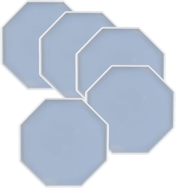 5Pcs Octagon Shape Epoxy Mold DIY Resin Casting Octagon Base Coaster Silicone Mold, Larger Size 5 inch