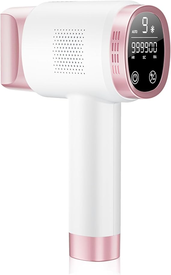 Rose White IPL Laser Hair Removal Device for Women Men, Painless Ice-Cooling Hair Remover Machine, 3 Functions, 9 Levels, At-Home Salon & Long Lasting Results