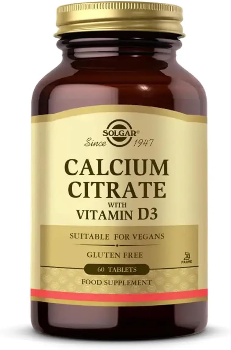 Solgar Calcium Citrate with Vitamin D3, Kalsiyum Sitrat ve D3 Vitamini, 60 Tablet, Kemik Sağlığı için Gıda Takviyesi, Vejetaryen