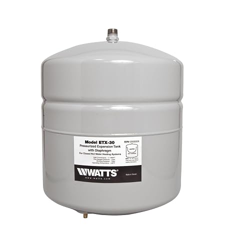 Watts ETX-30 4.5 Gal Carbon Steel Expansion Tank Hydronic Heating 75psi | Volume 4.7 Gallons 1/2" Mnpt Pre-Charged 12 Psi Maximum 60 Psi Epoxy Finish Closed Loop Hydronic Heating System Piping