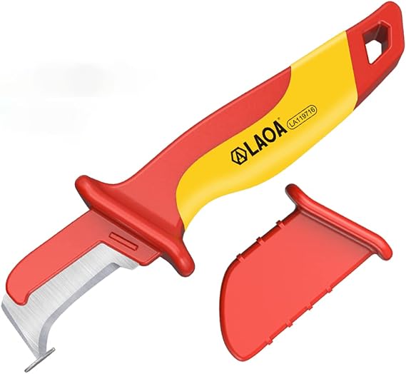 LAOA Insulated withstand Voltage Electrician Knife VDE 1000V Cable Stripping Knife Straight Curved Hook Fixed Blade Wire Strippe (VDE Hook Stripper)