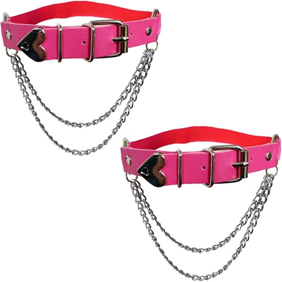Adjustable Heart-Shaped Thigh Garter 2 Pieces Punk Leather Garter Belts Leg Garter with Chains Body Accessories