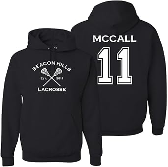 Studio 9Thirty3 McCall 11 Beacon Hills Hoodie Adult Retro 2-Sided Fan Pullover Sweatshirt, Vintage Varsity Style