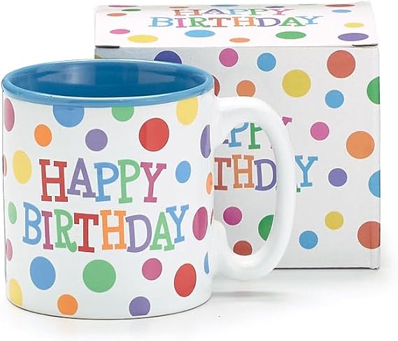 Happy Birthday Polka Dot Mug Ceramic Bright Colors