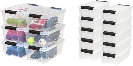IRIS USA, Inc. TB-42 12 Quart Stack & Pull Box, Clear, 6 Stack and Pull TB-35 5 Quart Stack & Pull Box, Multi-Purpose Storage Bin, 10 Pack, Pearl