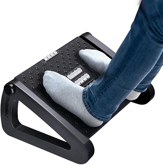 Foot Rest for Under Desk at Work, Six Heights Adjustable Foot Stool | Under Desk Footrest, Ergonomic Foot Stools for Under Office Desk, Desk Foot Rest with Massage Rollers, Chair Leg Rest Black