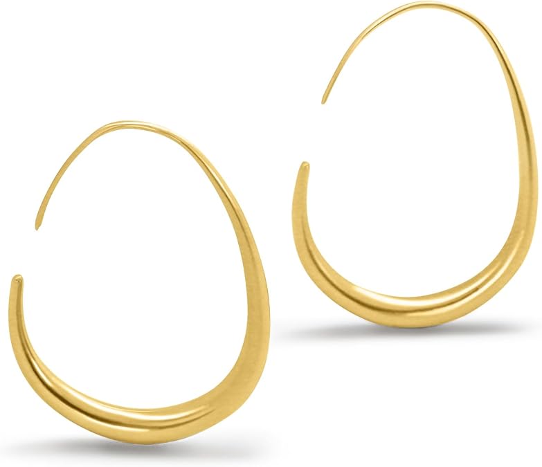 Altitude Boutique Small 18K Gold Teardrop Wire Hoops | Thin Oval Earrings with backs | Lightweight, Hypoallergenic Wire Earrings For Women