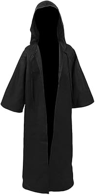 Joyshop Men & Kids Tunic Hooded Robe Halloween Cosplay Costume Cloak Cape,Kids Black Robe,Medium