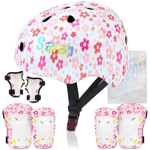 Kids Helmet, Toddler Bike Helmet with DIY Stickers Unicorn Knee Pads and Elbow Pads Set Adjustable Protective Gear Set for Girls Age 3-5-8 Years fit Roller Skates, Bicycle, Skateboarding, Scooter