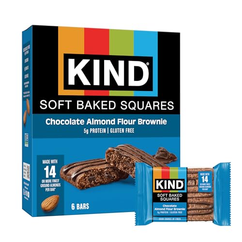 KIND Soft Baked Squares, Chocolate Almond Flour Brownie, Healthy Snack Bars, Gluten Free, 5g Protein, 6 Count