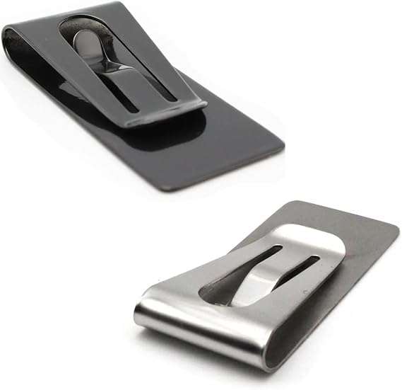 2 Pack Money Clip with 2 Point Safe Lock Minimalist Stainless Steel Light Tight Bill Holder for Men Wallet Women Purse Front Pocket ID Credit Card Cash Silver Black
