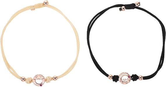 1 Pair Anniversary Jewelry Touch Bracelets for Couples Vibration Sensing Adjustable Woven Alloy Rope Stylish Relationship Bracelet for Romantic Milestone