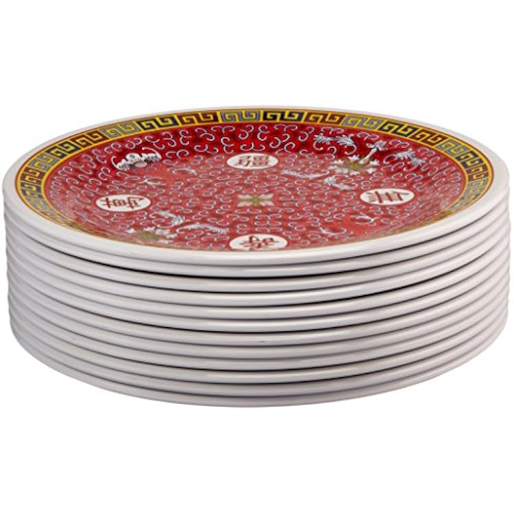 Thunder Group Peacock Collection 12-Pack Plate, 9-18-Inch, Melamine, Red