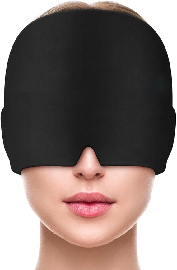 Migraine Relief Cap, Reusable Cold Hot Therapy Migraine and Headache Relief Cap, ension Headache,Ice Hot Head Wrap for Chronic Migraine, Puffy Eyes (Black, 200g)
