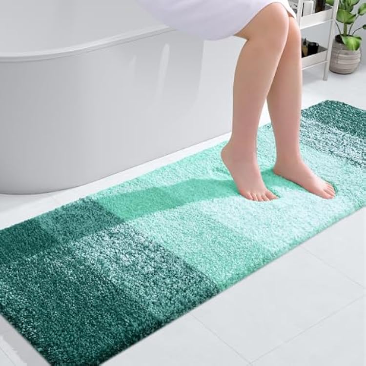 OLANLY Bathroom Runner Rugs 59x20, Extra Soft Absorbent Microfiber Bath Rugs, Rubber Backing, Quick Dry, Washable Bath Mats for Bathroom Floor, Tub and Shower, Home Decor Accessories, Blackish Green